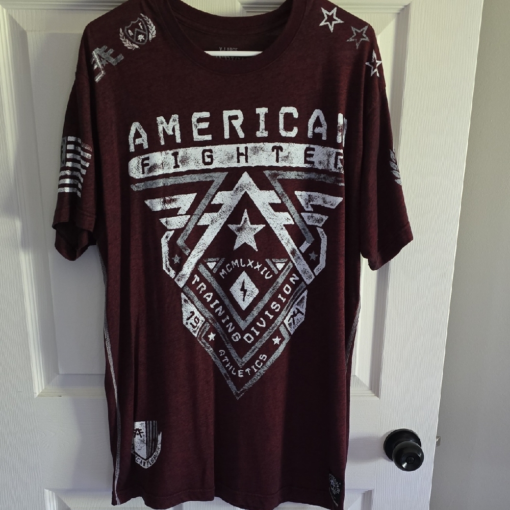 American Fighter Red and White Short Sleeve Tee Tshirt Mens Size XL